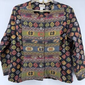Coldwater Creek Womens PXL Colorful Geometric Print Button Front Blazer Jacket